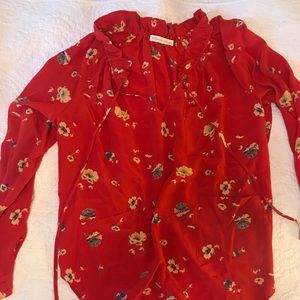 Rebecca Taylor Top - Red with floral pattern